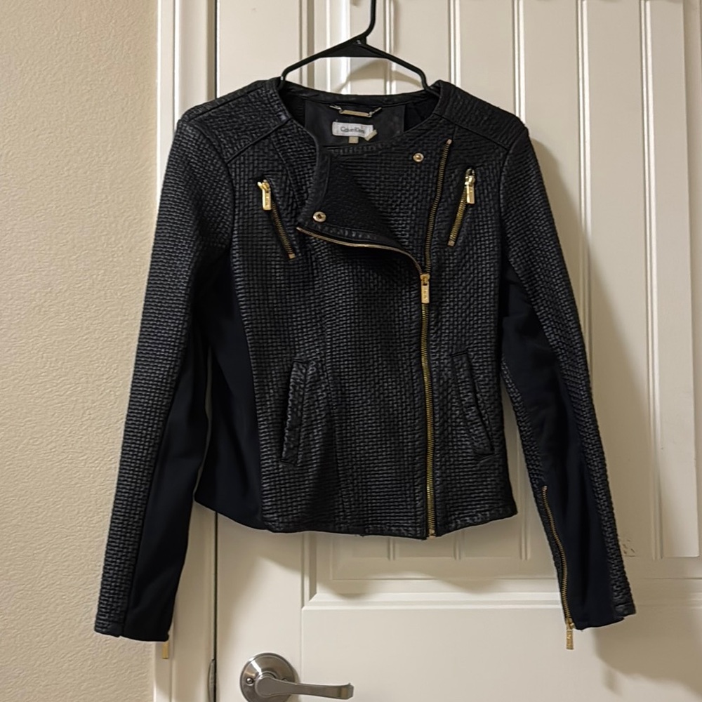 Calvin Klein Structured Black Faux Leather Moto Jacket